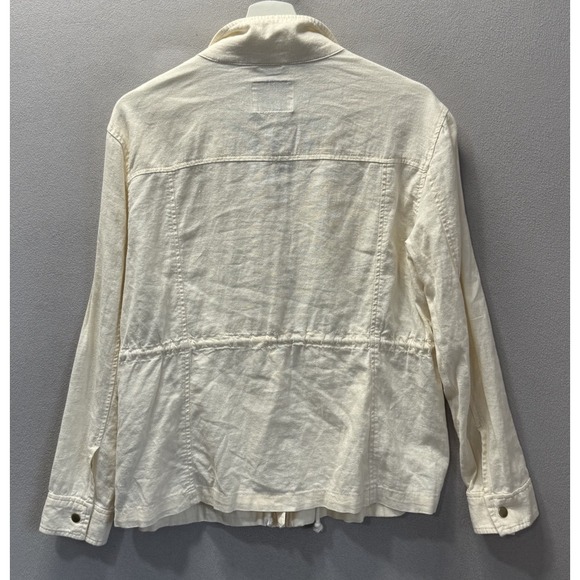 Old Navy‎ Women's Sz M Beige Linen Blend Drawstring Pockets Utility Field Jacket - Picture 3 of 8